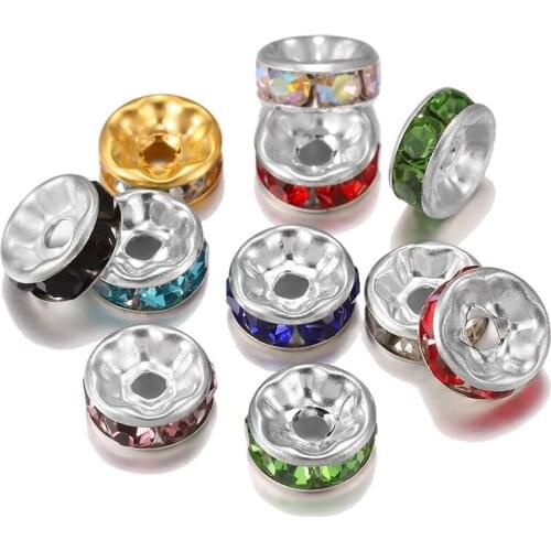 50pcs 4/6/8/10mm Rhinestone Rondelles Spacers Czech Crystal Beads For DIY Jewelry Making Bracelet Necklace Beading Accessories