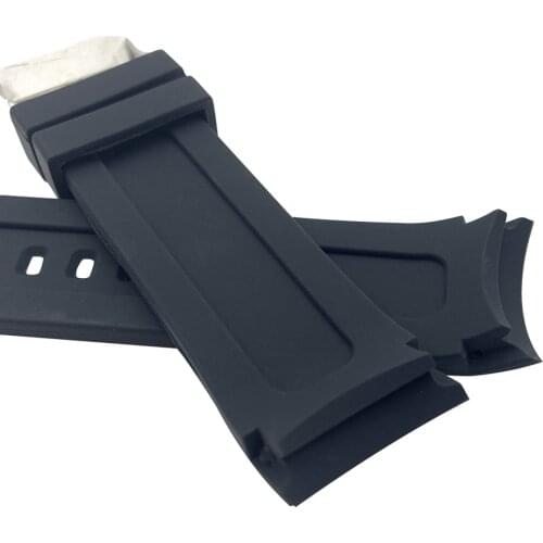 Waterproof 22mm 24mm Black Silicone Rubber Radian / Arc Degree Strap Watch Parts Watch Band Buckle + Tools