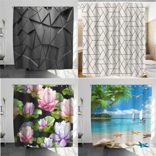 Geometric striped flowers pink shower curtain set sunflower curtains shower curtain waterproof shower curtain Bathroom curtain