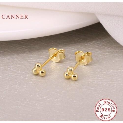 CANNER Earrings For Women S925 Silver Delicate Small Round Dot Cartilage Piercing Stud Earrings Pendientes Fine Jewelry Joyero