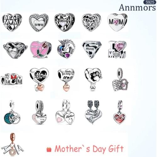 Fit Family Pandora Bracelet Charm Fit Original Pandora 925 Silver Bracelet Beads DIY Jewelry Making Woman Mom Love Shape Gift