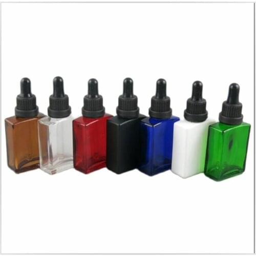 30ml square shape few colors glass bottle tamper proof dropper lid E-liquid essential oil serum water skin packing