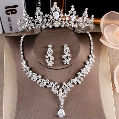 Sparking Cubic Zircon Crown Luxury Jewelry Set Drop Earrings Necklace Party Rhinestones Bridal Jewelry Sets Wedding Accessories
