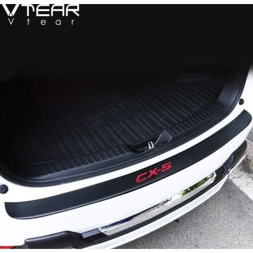 Vtear For Mazda CX-5 CX5 Accessories car Trunk Protection board Rearguards Rear Bumper leather Carbon fiber Stickers 2012-2020