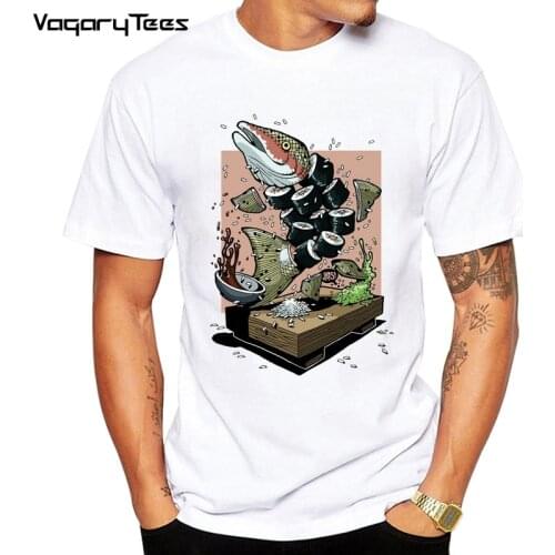 Cute Salmon rice sushi funny tshirt men 2020 new white short sleeve casual homme cool anime t shirt