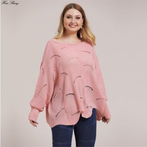 Loose Oversized Sweater Women 2019 Fashiton Autumn Bat Sleeve Hollow Out Elegant Knit Pullover Plus Size Solid Female Jumper