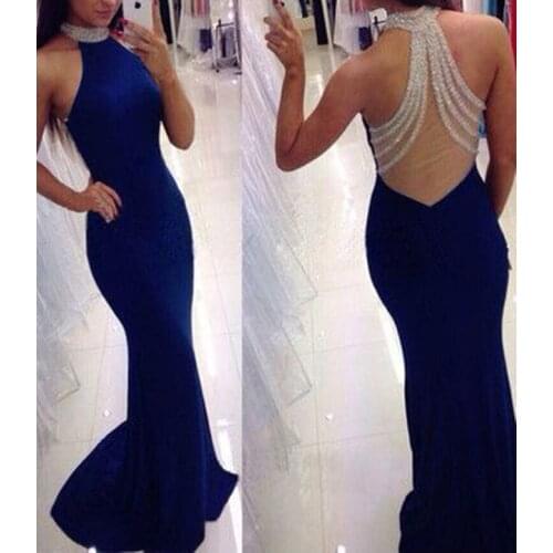 2019 New Robe De Soiree Sexy Halter Back Beading Long Evening Dresses Bride Banquet Elegant Mermaid Prom Party Gowns