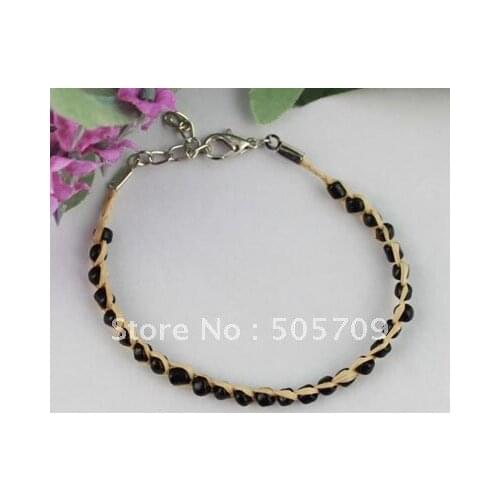 24PCS Black glass seed beaded Lucky Raffia Anklet Bracelets #21688