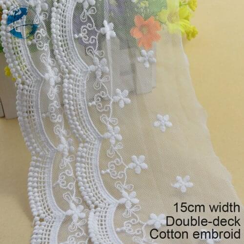 3yards 15cm white lace cotton embroid lace sewing ribbon fabric guipure diy trims warp knitting DIY Garment Accessories#3668