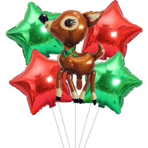 5pcs/set Santa Claus Deer Snowman Foil Balloons 18inch Red Green Star Ballons Indoor Navidad Xmas Party Christmas Decors Supply