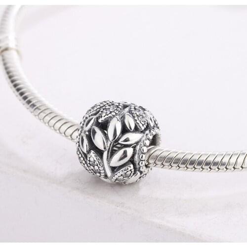 925 Sterling Silver CZ White Zircon Openwork Family Tree Pendant Charm Bracelet DIY Jewelry Making For Original Pandora