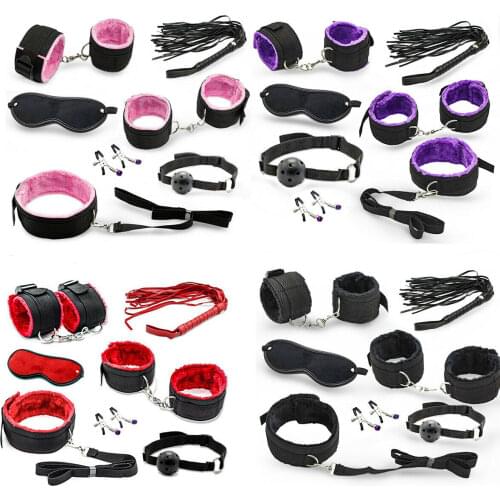 Manyjoy 7PCS/SET BDSM Sex Toys for Couples Exotic Accessories Nylon Silicone Sex Bondage Set Lingerie Handcuffs Whip Rope