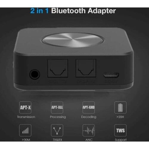 Bluetooth 5.0 Transmitter Receiver 2 in 1 Wireless APTX HD Low Latency A2DP Music Optical SPDIF Aux RCA 3.5mm Stereo Audio Adapt