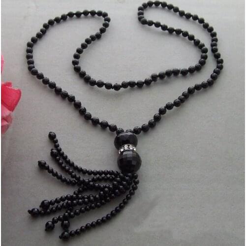 CBN108 Beautiful! 36" 8mm faceted round onyx necklace