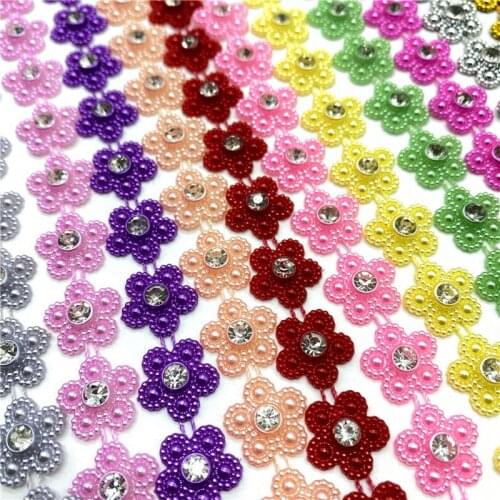 1Yards 14mm Color Flower Shape Rhinestone Chain Pearl Jewelry Chain Sewing Wedding Dress Clothing Applique DIY Accessories