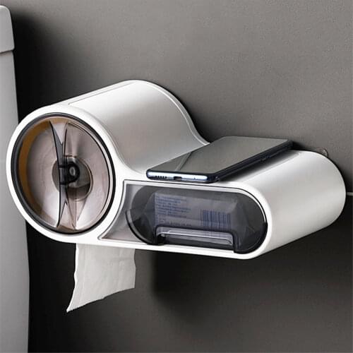 Toilet Paper Holder Wall-Mounted Waterproof Tissue Box with Storage Rack Bathroom Roll Paper Organizer Home Multifunctional Case