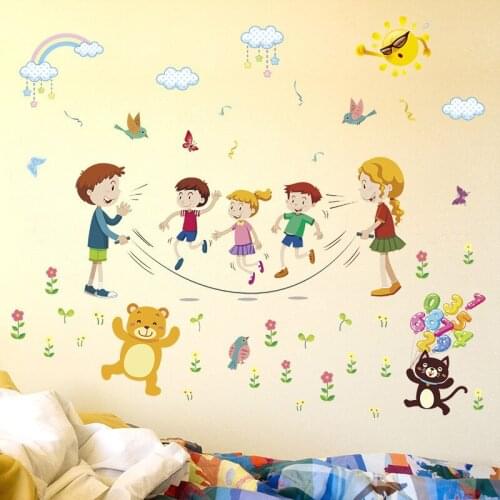 Childrens Cartoon Happy Skipping Rope Bedroom Living Room Kindergarten Classroom Removable Pvc Wall Stickers