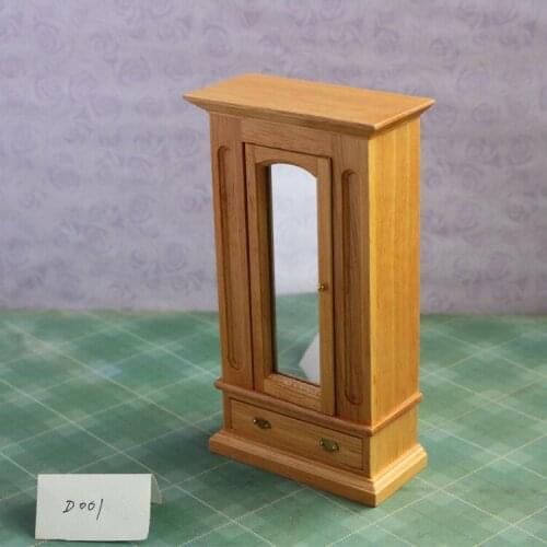 G07-X046 children baby gift Toy 1:12 Dollhouse mini Furniture Miniature rement Doll accessories wooden wardrobe with mirror 1pcs