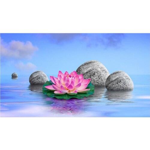 Zen lotus & stone Pattern With Rhinestones Needlework Diamond Mosaic Kits For cross-stitching round Diamond Embroidery AS861