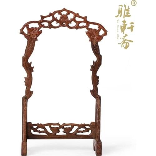 F Zhai Gallery] wings hanging ornaments carved mahogany frame jade Shuanglong jade jewelry jewelry frame hanging frame frame fra