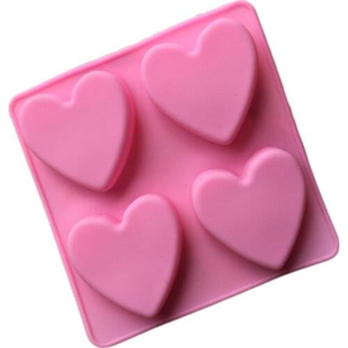 Diy Handmade Soap Mould 4 Lattices Love Heart Shape Silicone Cake Mold Chocolate Molds Cake Dessert Tools