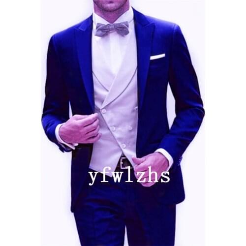 Handsome Groomsmen Peak Lapel Groom Tuxedos Wedding Dress Men Suits Blazer Prom Dinner (Jacket+Pants+Tie+Vest) A665