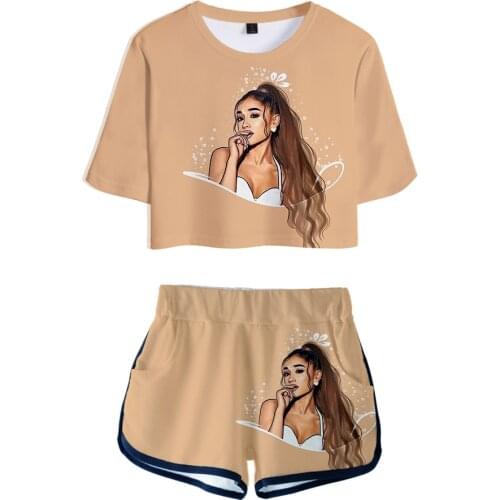 Summer Two Piece Set Short Pants Ariana Grande T shirt 3D Women Sets cool Dew navel Tops & Short Pants Fashion Design suit