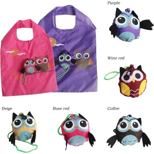Cute Animal Owl Shape Foldable Shopping Bag Reusable Tote Bag Portable Travel Shoulder Bag Folding Storage Bags Home Organizator