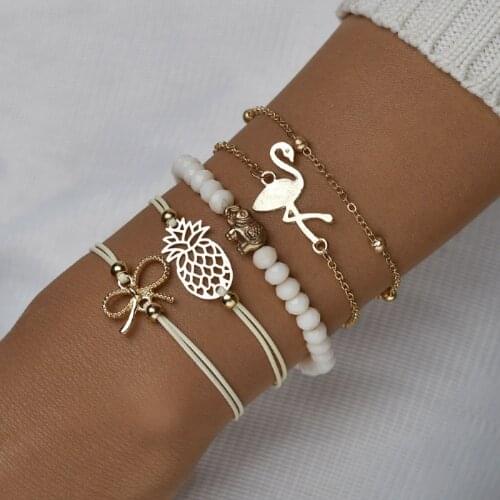Fashion Bracelet Flamingo Pineapple Bowknot Bead Fun Bracelet Five-piece Set