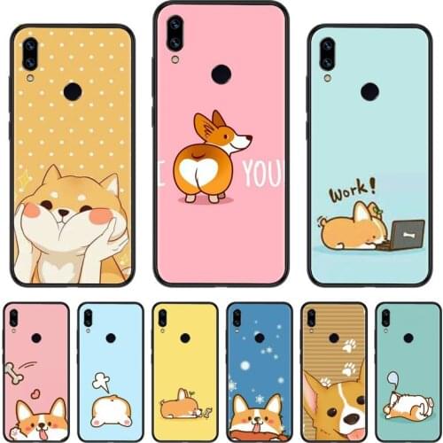 Cute dog Corgi animal Black TPU Soft Phone Case Cover For Xiaomi Redmi Note 4 4x 5 6 7 8 pro S2 PLUS 6A PRO