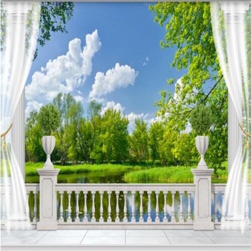 Beibehang custom mural non-woven wall sticker 3 d Roman column balcony lakes scenery painting photo 3d wall murals wallpaper