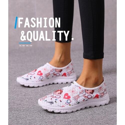 MCLAOSI 2021 New Painted Printed Nurse Cartoon Mesh Womens Shoes Casual Breathable Flying Woven Womens Shoes Flat Pumps