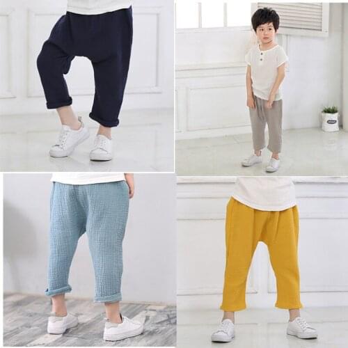 Boys Girls 1-6y New Summer Solid Color Drawstring Linen Pleated Children Ankle-length Pants for Kids Pants Harem Pants Clothing