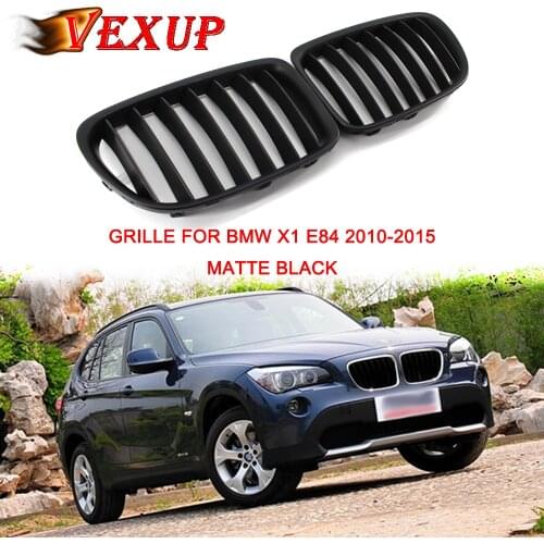 1Pair Matte Black Carbon Single Slat Front Bumper Kidney Grill Grille For BMW X1 E84 2010-2015 ABS