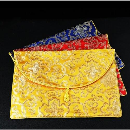 Luxury Chinese knot Tibetan Scripture Book Bag Lucky Large Silk Brocade Storage Pack Buddhist books Cloth Collection Pouch