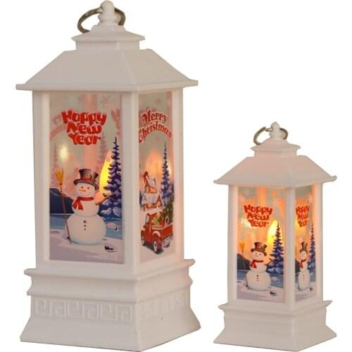 Height 20cm Christmas LED Simulation Flame Xmas Decorative Barn Lantern Wind Lamp Window Bar Decoration w/Deer Santa Claus Bell