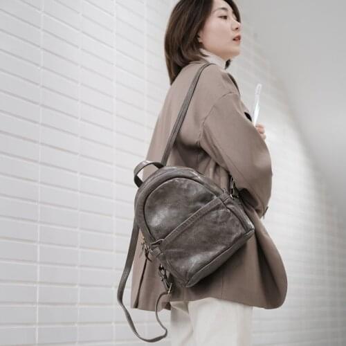 Soft leather niche retro new womens backpack small bag female commuter Japanese girl leather Cowhide backpacks leisure