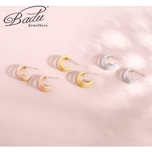 Badu 3 Colors Fashion 2021 Matte Gold Silver Color Small Hoop Earrings for Women Street Style Punk Metal C Shape Circle Earrings