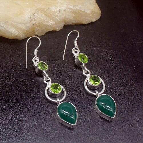 Gemstonefactory Big Promotion Single Unique 925 Silver Green Agate Peridot Hot Women Ladies Gifts Dangle Drop Earrings 20212210