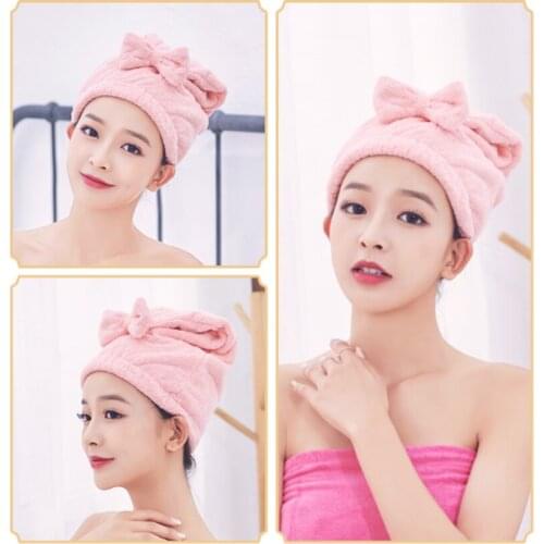 EHEH Cute Hair Drying Cap Microfiber Hair Towel Turban Drying Absorbent Towel Bathroom Bowknot Hair Quick Dry Hat