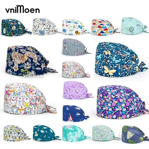 Unisex Pet caring Elastic Caps beauty salon men hats practice nursing caps printing chirurgie Dentiste caps/hat cotton wholesale
