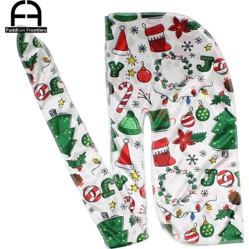 Christmas Silk Durag Bandanas For Men Silky Durags Wave Cap Headwrap Hair Accessories Long Tail Durag