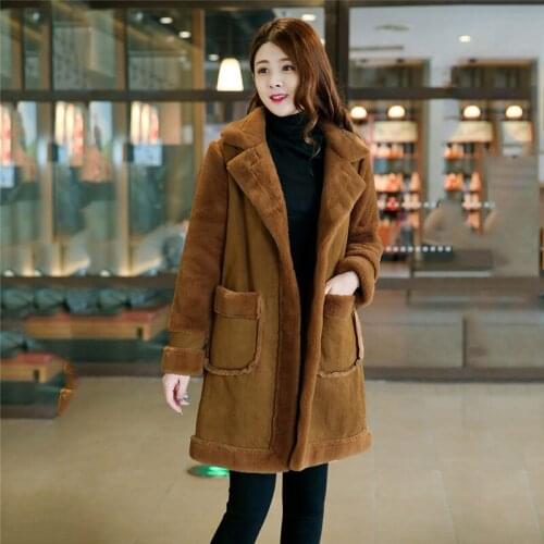 Fur Jacket Female Outerwear Autumn Winter New Lamb Fur Coat Women Casual Loose Long Coat Patchwork Suede Jacket Thick Lambswool