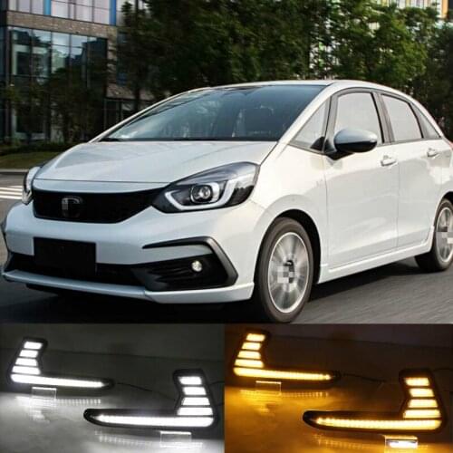 LED Daytime Running Lights for Honda Jazz fit 2020 2021 LED DRL fog lamp with turn signal function car styling