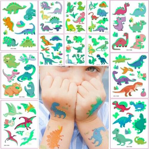 1PCS 3D Luminous Dinosaur Kids Tattoo Stickers Cartoon Glowing Stickers Temporary on Face Arm Leg for Kid Body Art Decoration