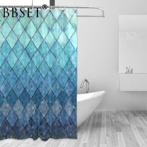 Mermaid Shower Curtain Ocean Blue Teal Mermaid Fish Scales Pattern Waterproof Multi-size Douchegordijn Bathroom Decor