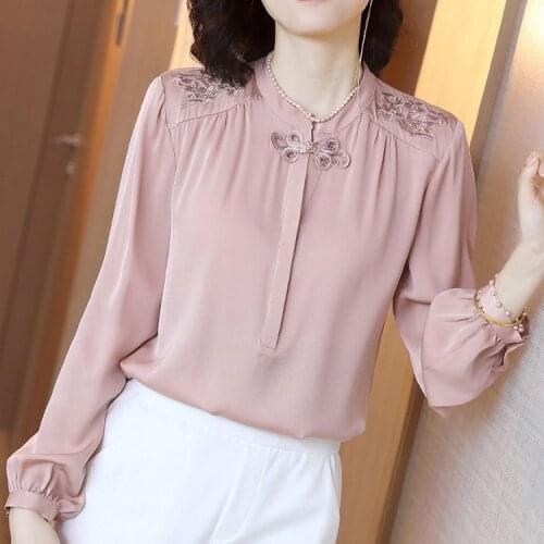 Women Spring Petal Sleeve Solid Color Shirt Female Long Sleeve Fashion Flower Embroidery Casual Pink Pullover Blouses 3XL