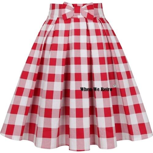 2021 White Red High Waist Bow Checkered Skirt SS0012 XS-XXL Y2K Vintage Cotton Plus Size Women Clothes Pleated Plaid Skirts