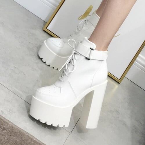 15Cm Super High-Heel Short Boots Lace-Up Womens Shoe Model Catwalk Thick With Martin Boots Sexy Elegant Ankle Boots Single Boots