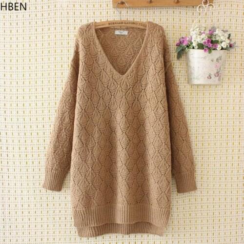 EA Plus Size Wool Women Sweaters 2021 Spring Autumn Knitted Pullovers Hollow Out V-Neck Loose Tops Female Clothing Korean Style